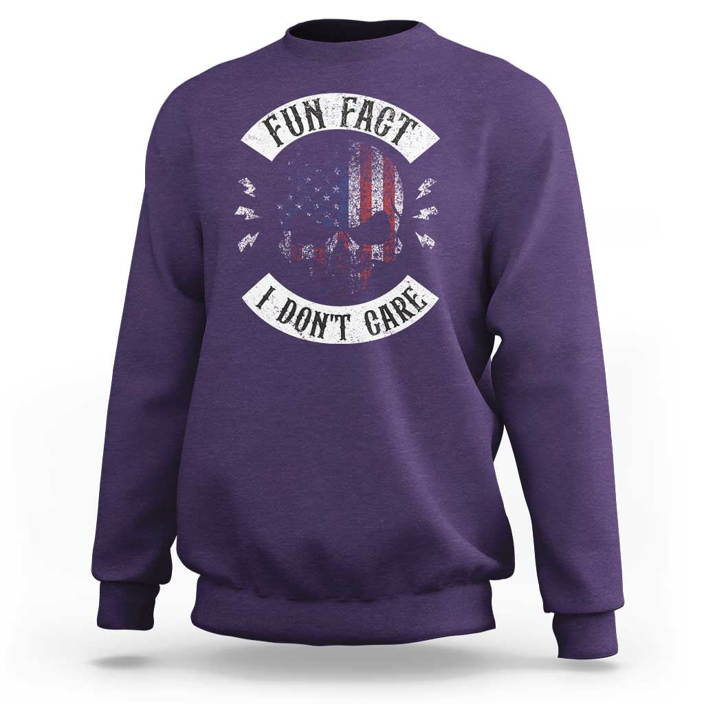 Fun Fact I Dont Care Sweatshirt Retro US Flag Skull Skeleton Funny Saying Quote