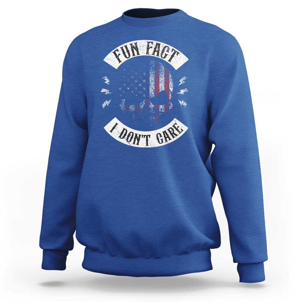Fun Fact I Dont Care Sweatshirt Retro US Flag Skull Skeleton Funny Saying Quote