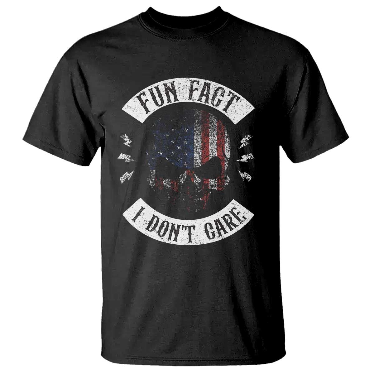 Fun Fact I Dont Care T Shirt Retro US Flag Skull Skeleton Funny Saying Quote