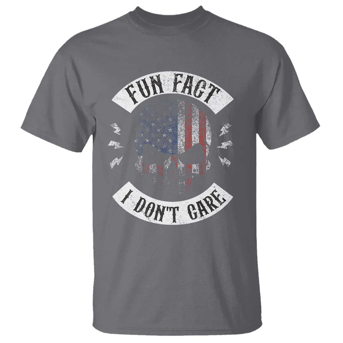 Fun Fact I Dont Care T Shirt Retro US Flag Skull Skeleton Funny Saying Quote