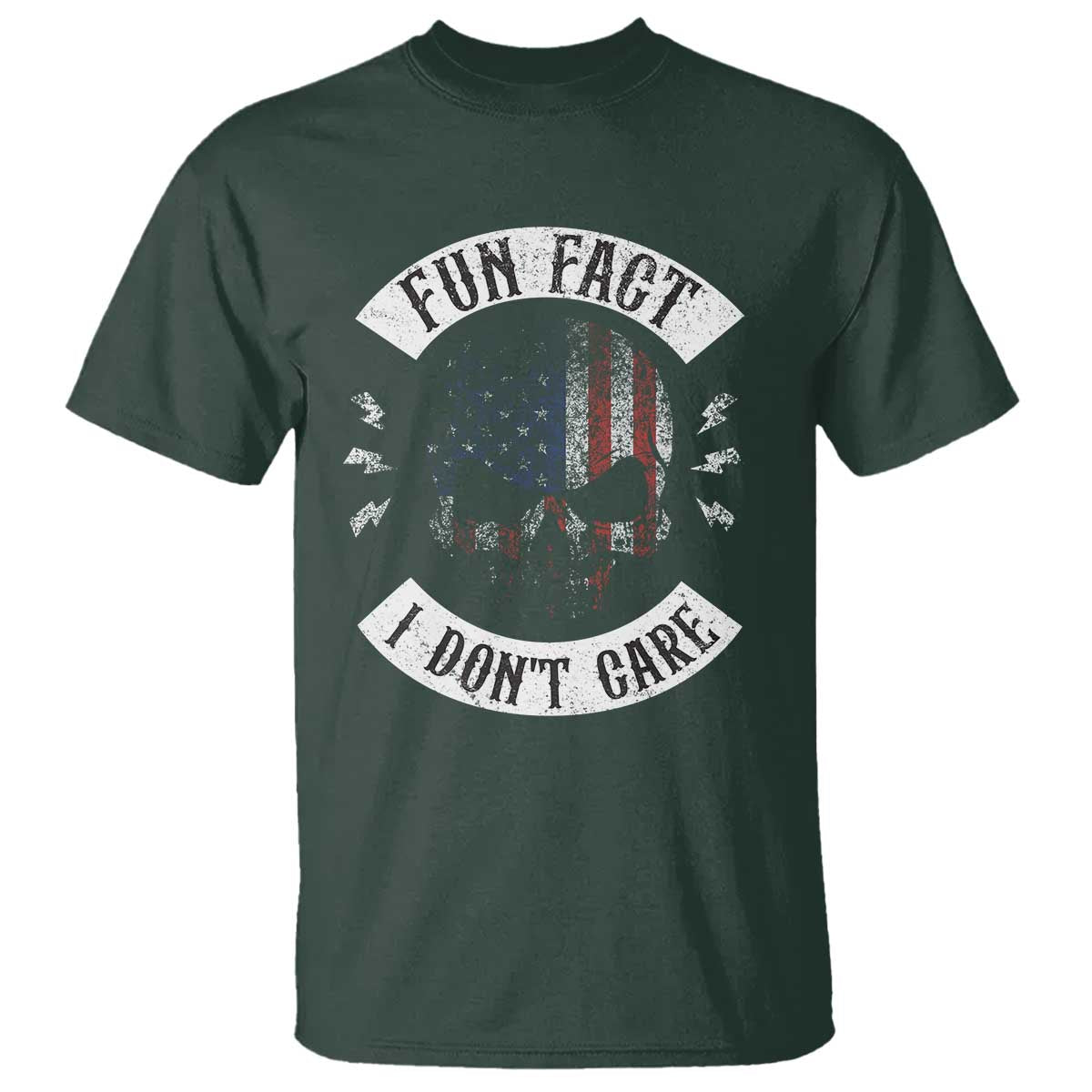 Fun Fact I Dont Care T Shirt Retro US Flag Skull Skeleton Funny Saying Quote