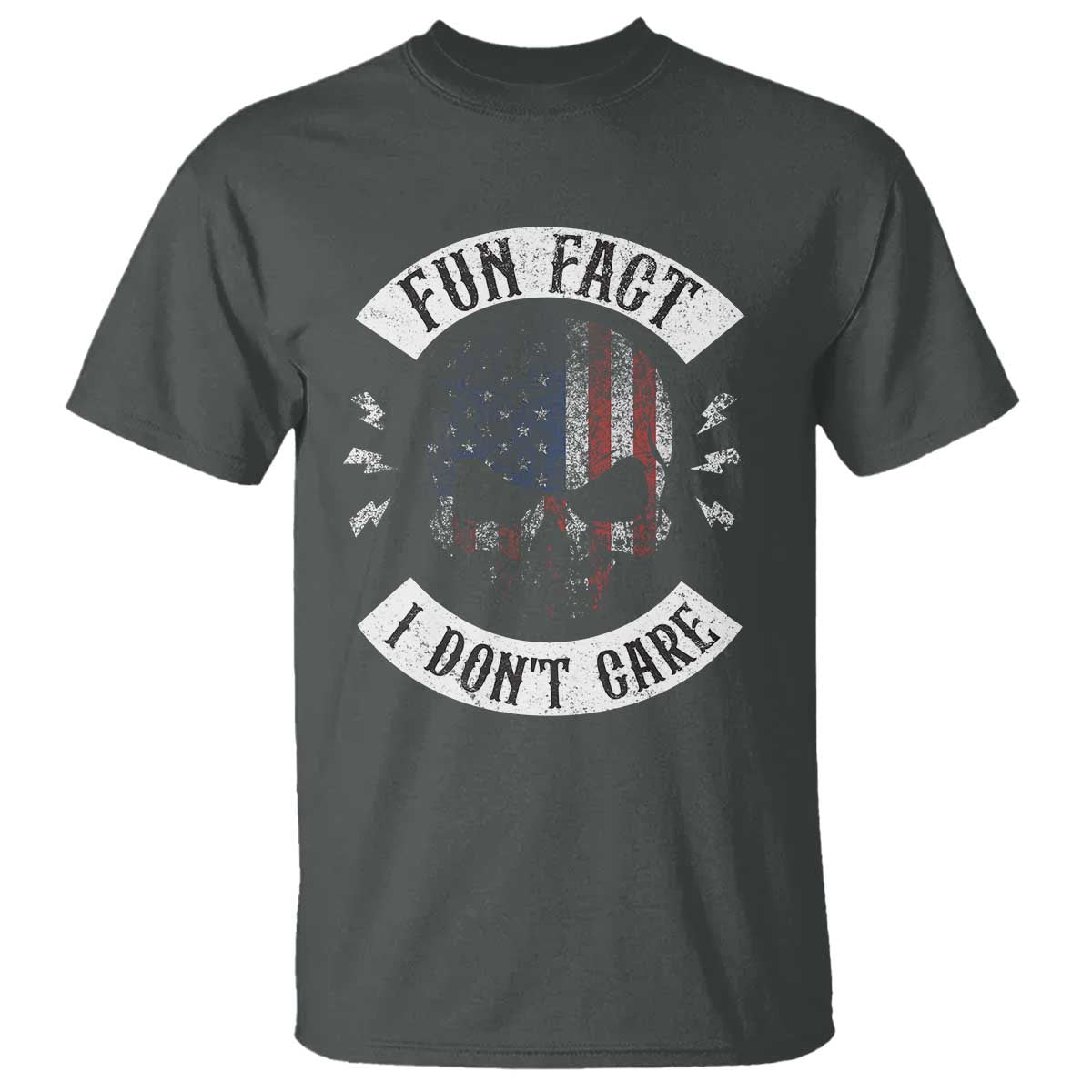 Fun Fact I Dont Care T Shirt Retro US Flag Skull Skeleton Funny Saying Quote