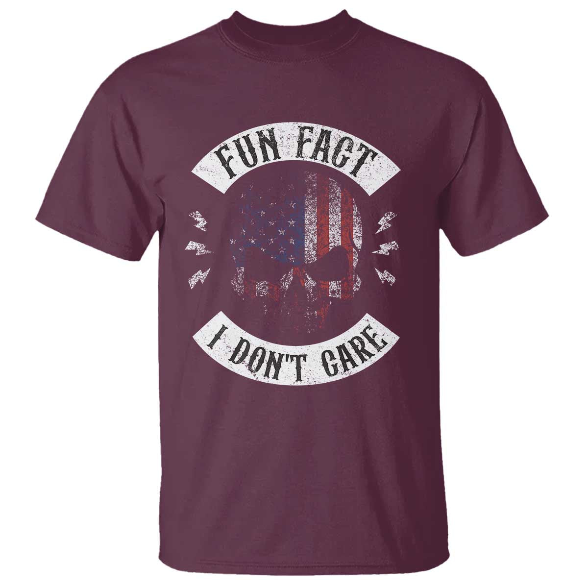 Fun Fact I Dont Care T Shirt Retro US Flag Skull Skeleton Funny Saying Quote