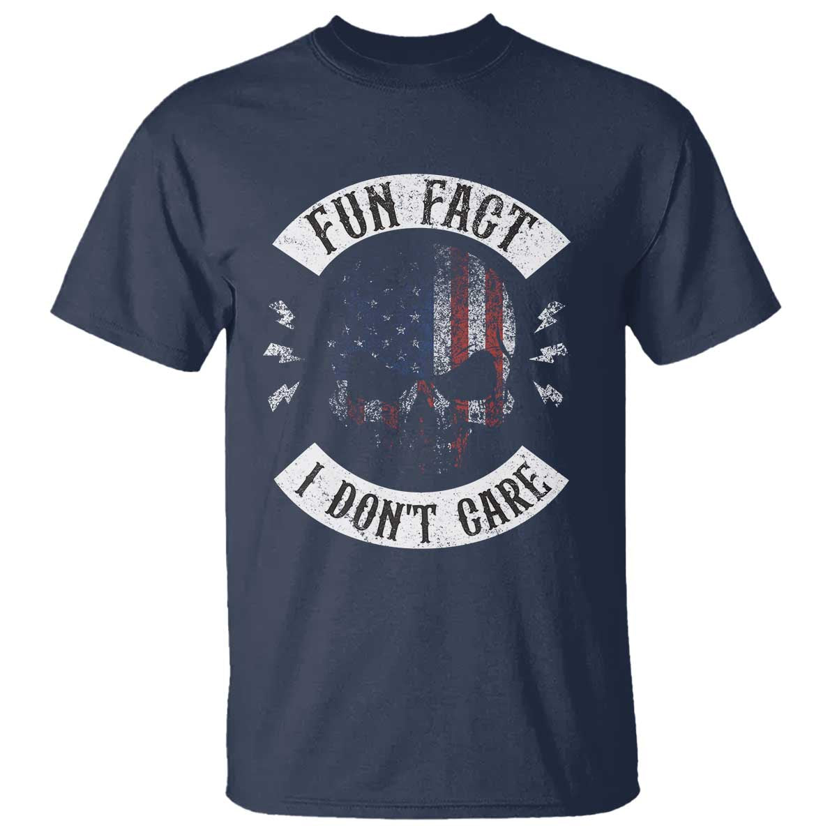 Fun Fact I Dont Care T Shirt Retro US Flag Skull Skeleton Funny Saying Quote