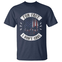 Fun Fact I Dont Care T Shirt Retro US Flag Skull Skeleton Funny Saying Quote