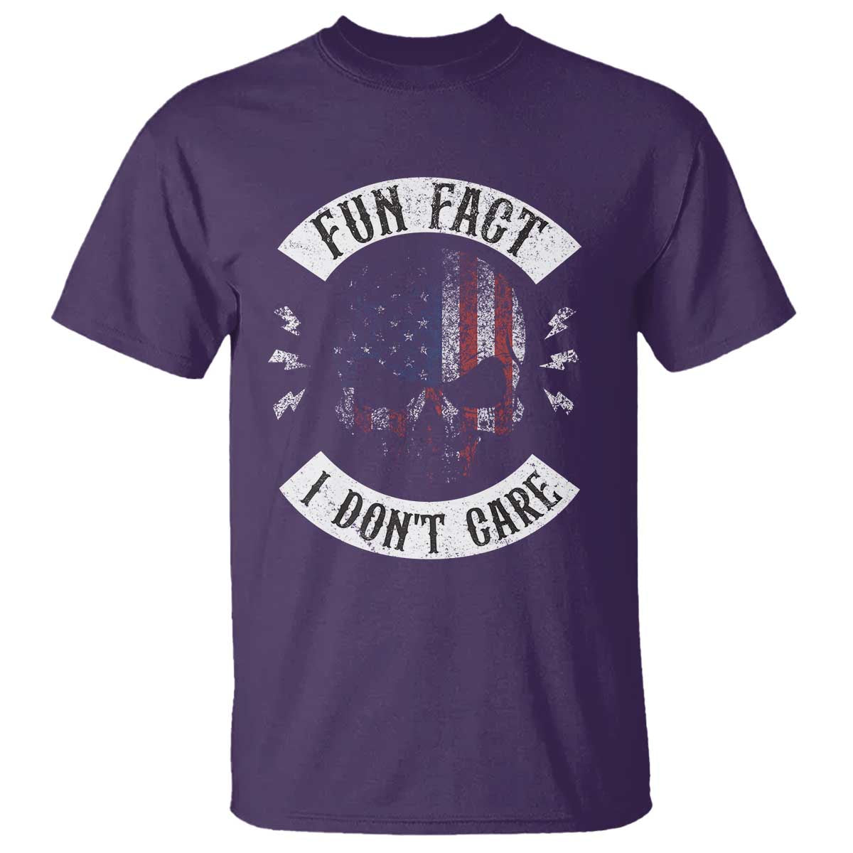 Fun Fact I Dont Care T Shirt Retro US Flag Skull Skeleton Funny Saying Quote