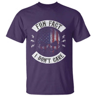 Fun Fact I Dont Care T Shirt Retro US Flag Skull Skeleton Funny Saying Quote