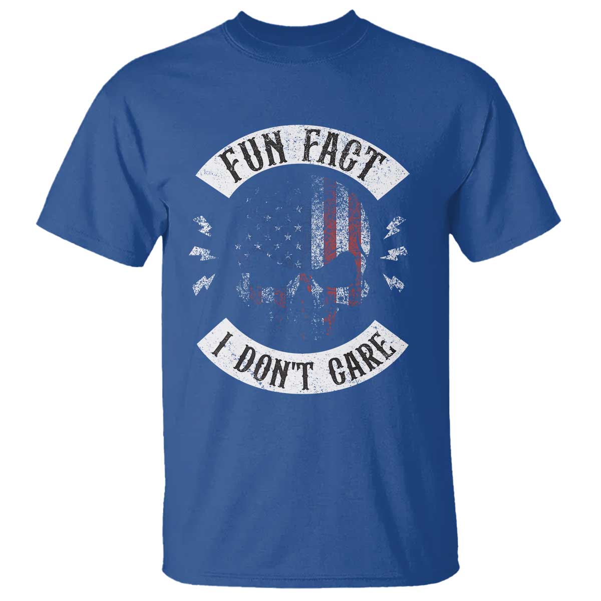 Fun Fact I Dont Care T Shirt Retro US Flag Skull Skeleton Funny Saying Quote