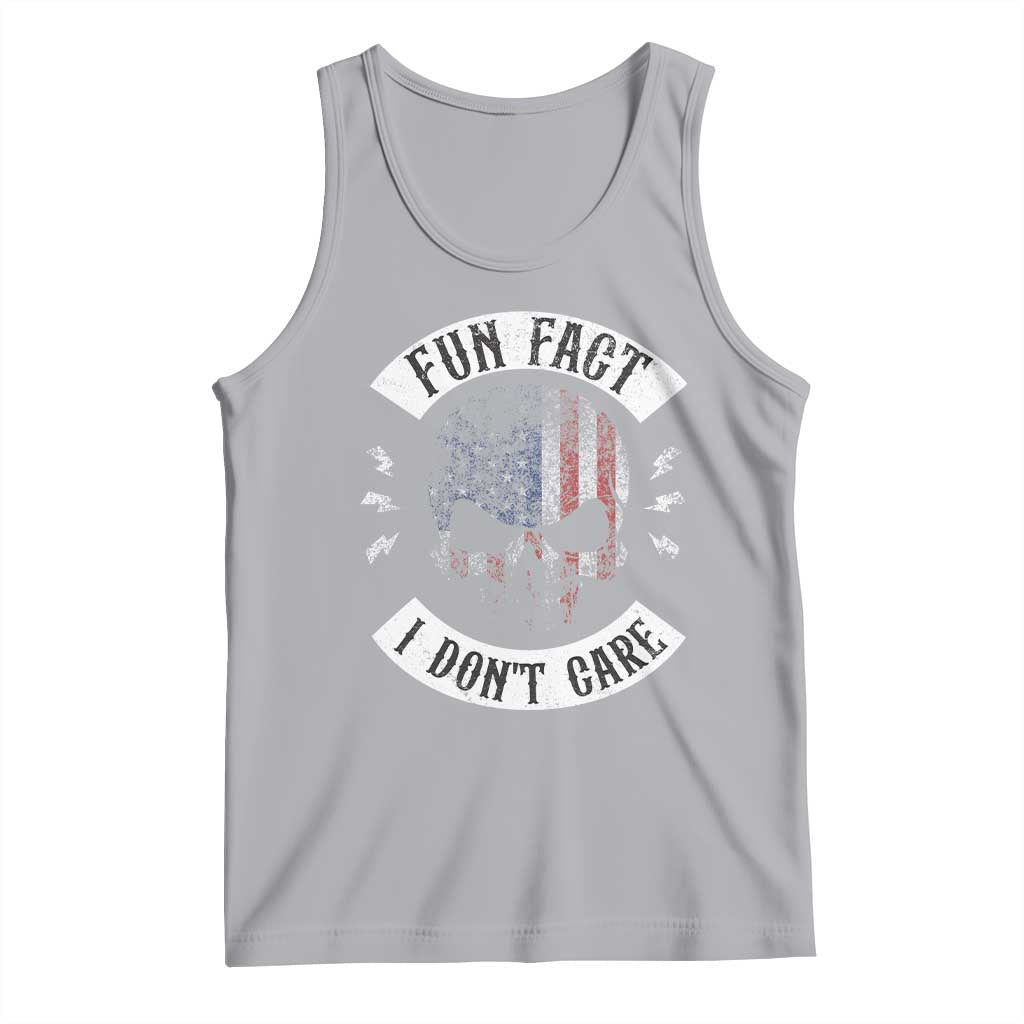 Fun Fact I Dont Care Tank Top Retro US Flag Skull Skeleton Funny Saying Quote