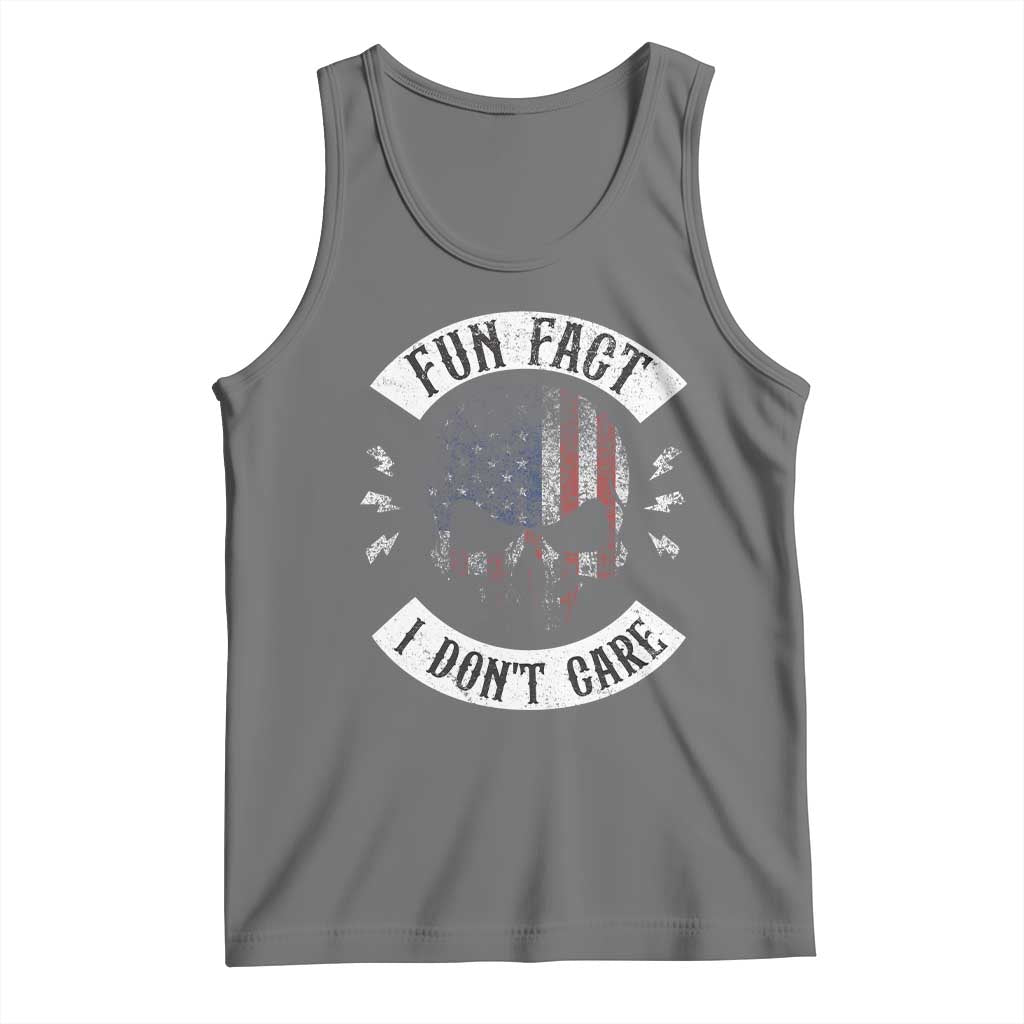 Fun Fact I Dont Care Tank Top Retro US Flag Skull Skeleton Funny Saying Quote