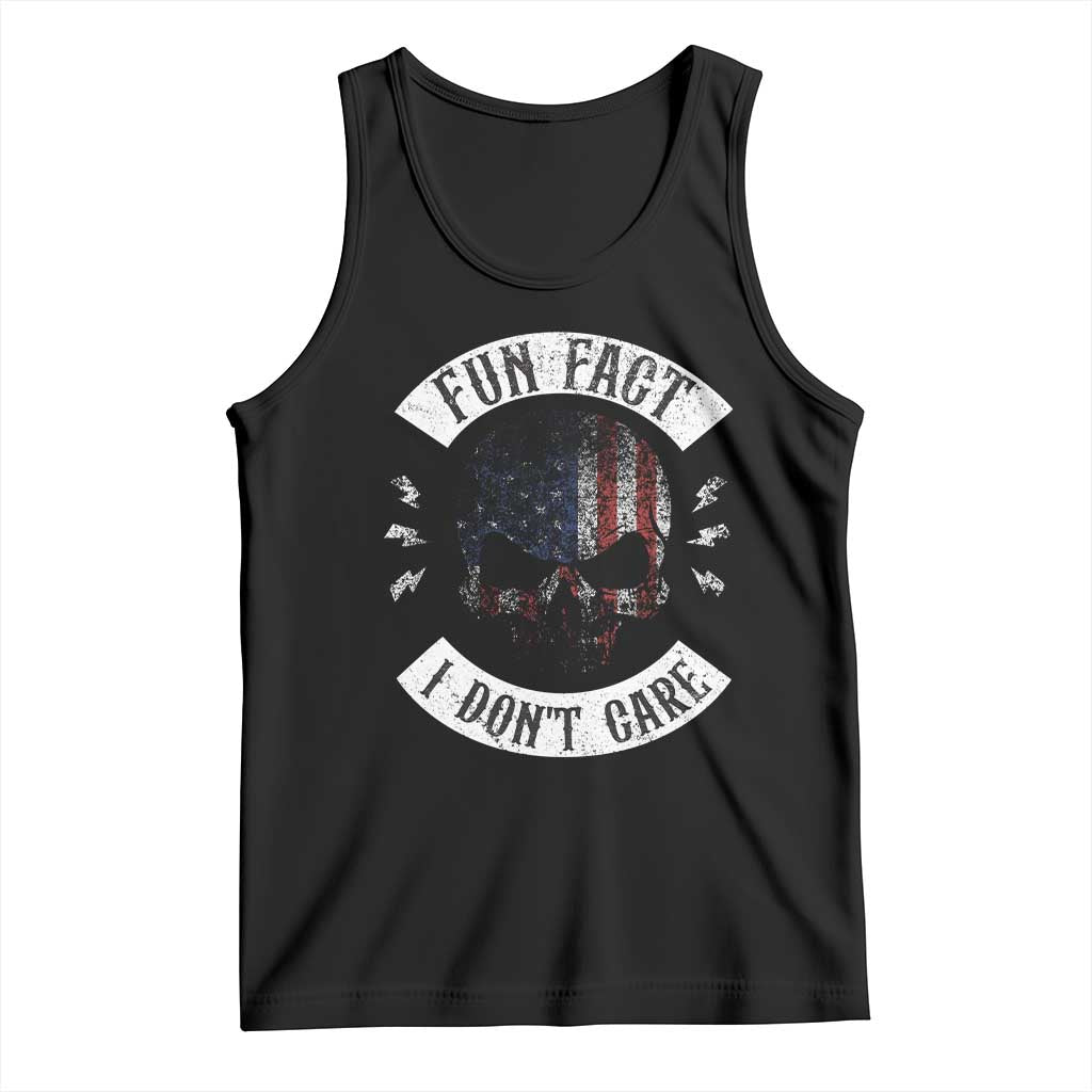 Fun Fact I Dont Care Tank Top Retro US Flag Skull Skeleton Funny Saying Quote