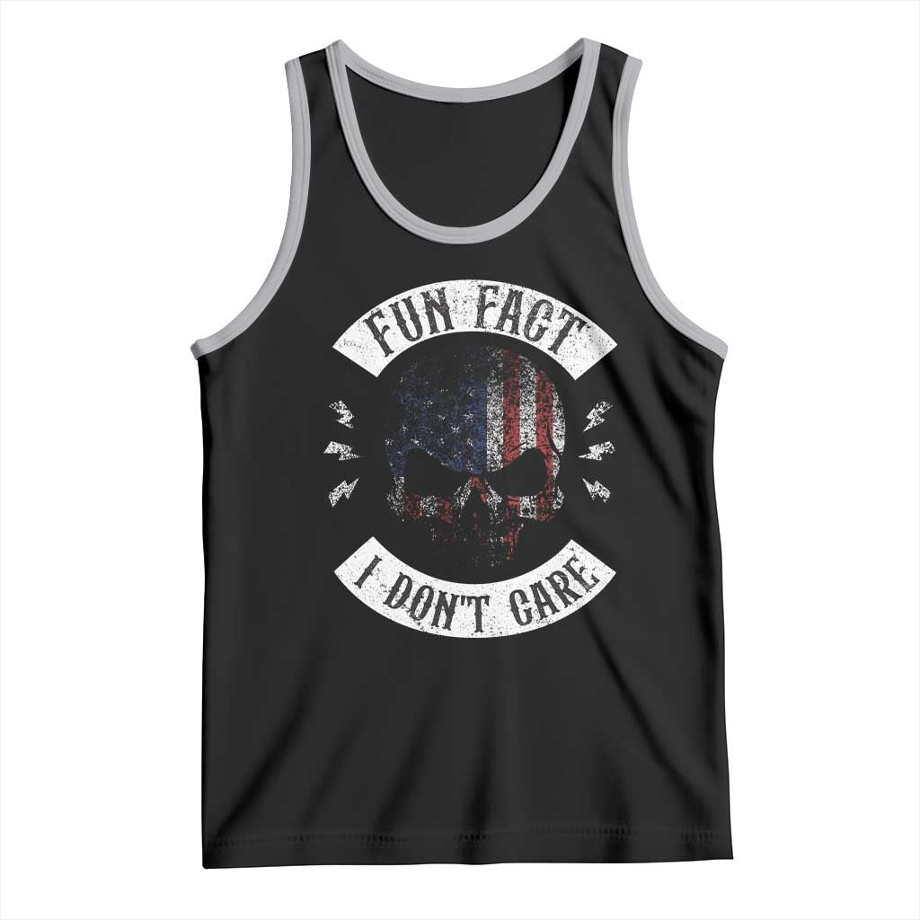 Fun Fact I Dont Care Tank Top Retro US Flag Skull Skeleton Funny Saying Quote