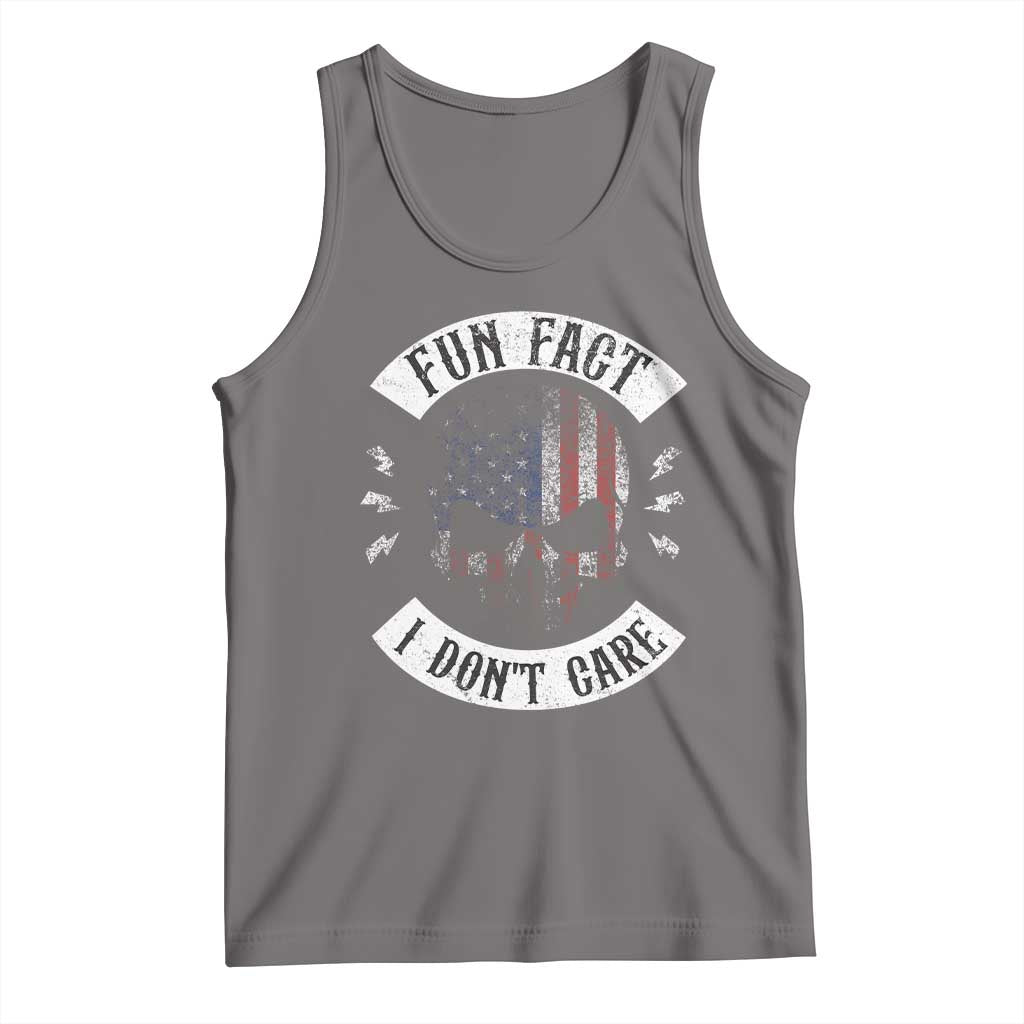 Fun Fact I Dont Care Tank Top Retro US Flag Skull Skeleton Funny Saying Quote