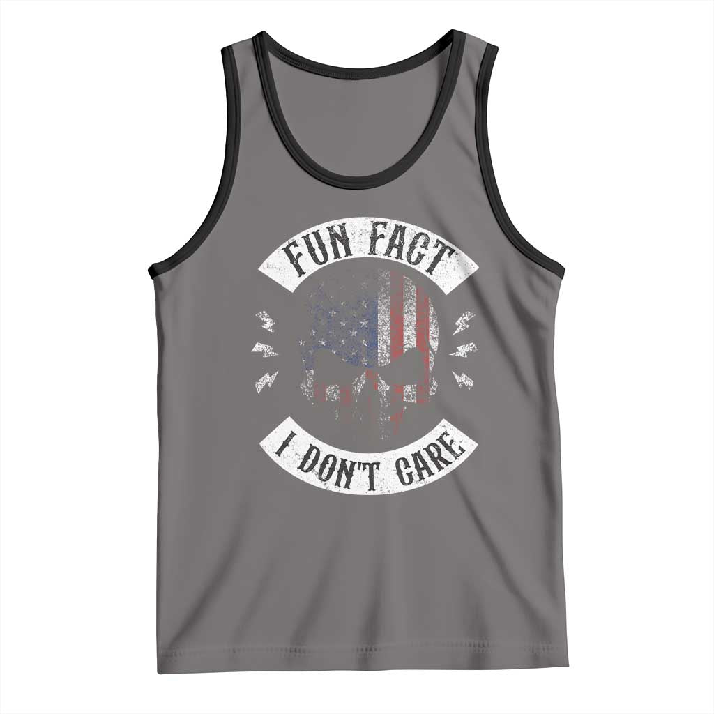 Fun Fact I Dont Care Tank Top Retro US Flag Skull Skeleton Funny Saying Quote