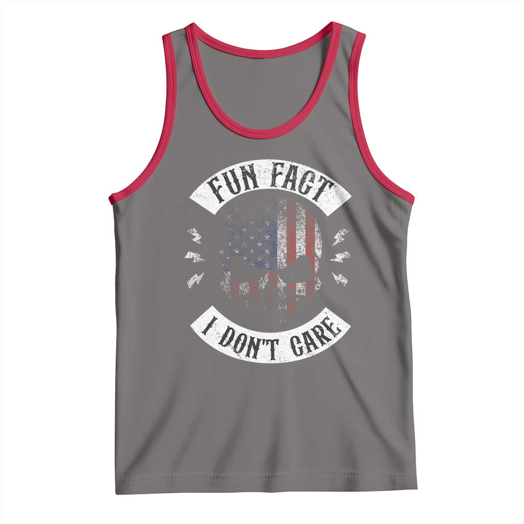 Fun Fact I Dont Care Tank Top Retro US Flag Skull Skeleton Funny Saying Quote