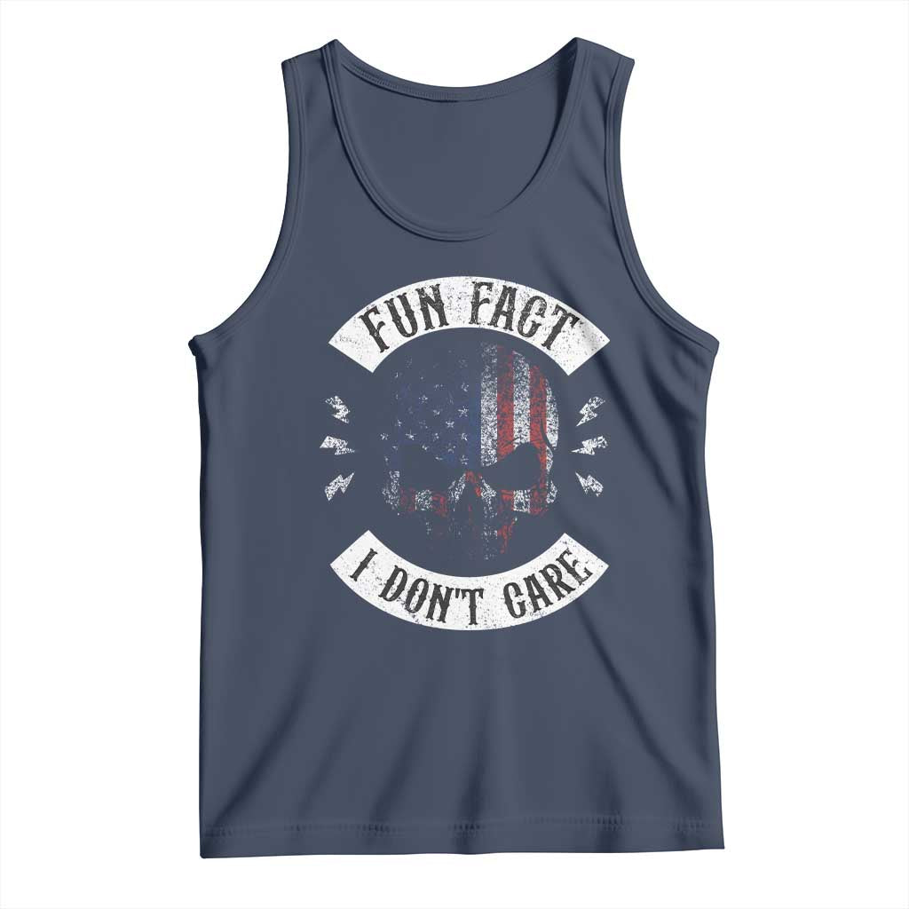 Fun Fact I Dont Care Tank Top Retro US Flag Skull Skeleton Funny Saying Quote