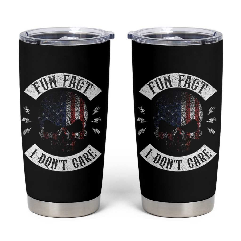 Fun Fact I Dont Care Tumbler Cup Retro US Flag Skull Skeleton Funny Saying Quote