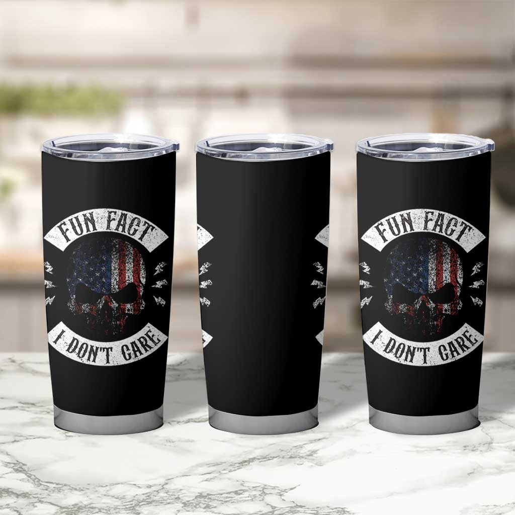 Fun Fact I Dont Care Tumbler Cup Retro US Flag Skull Skeleton Funny Saying Quote