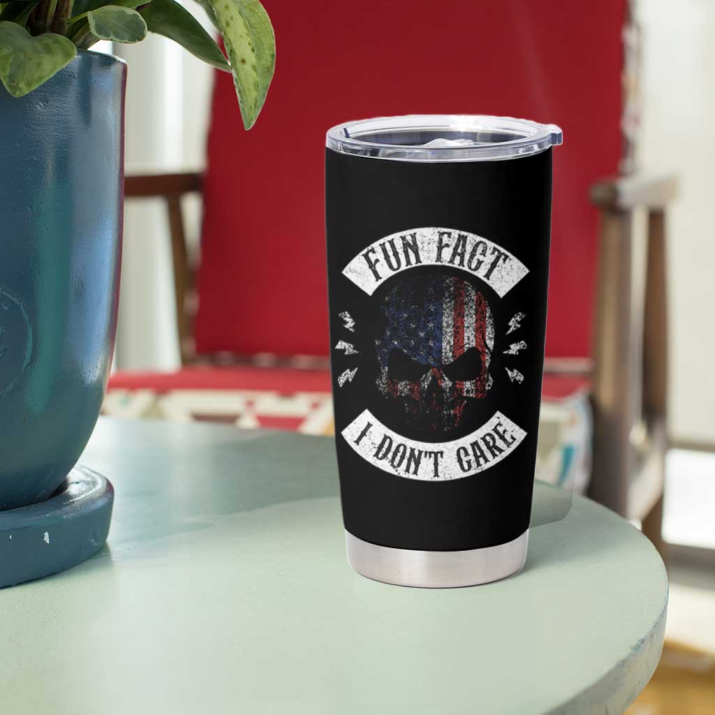 Fun Fact I Dont Care Tumbler Cup Retro US Flag Skull Skeleton Funny Saying Quote
