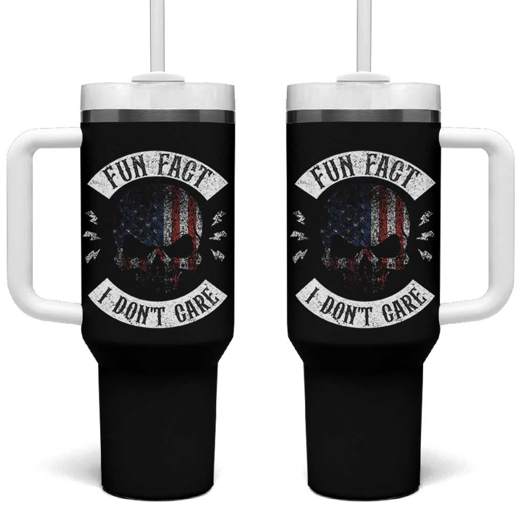 Fun Fact I Dont Care Tumbler With Handle Retro US Flag Skull Skeleton Funny Saying Quote