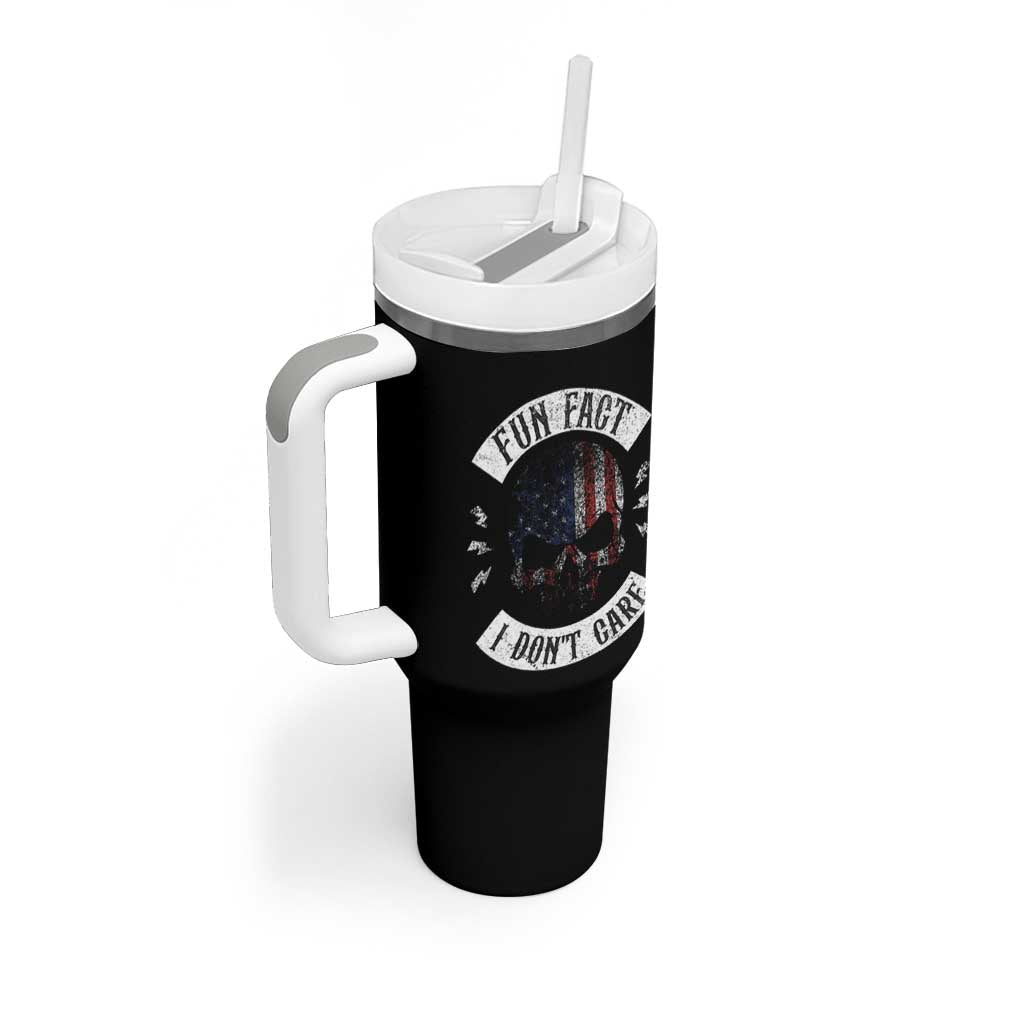 Fun Fact I Dont Care Tumbler With Handle Retro US Flag Skull Skeleton Funny Saying Quote