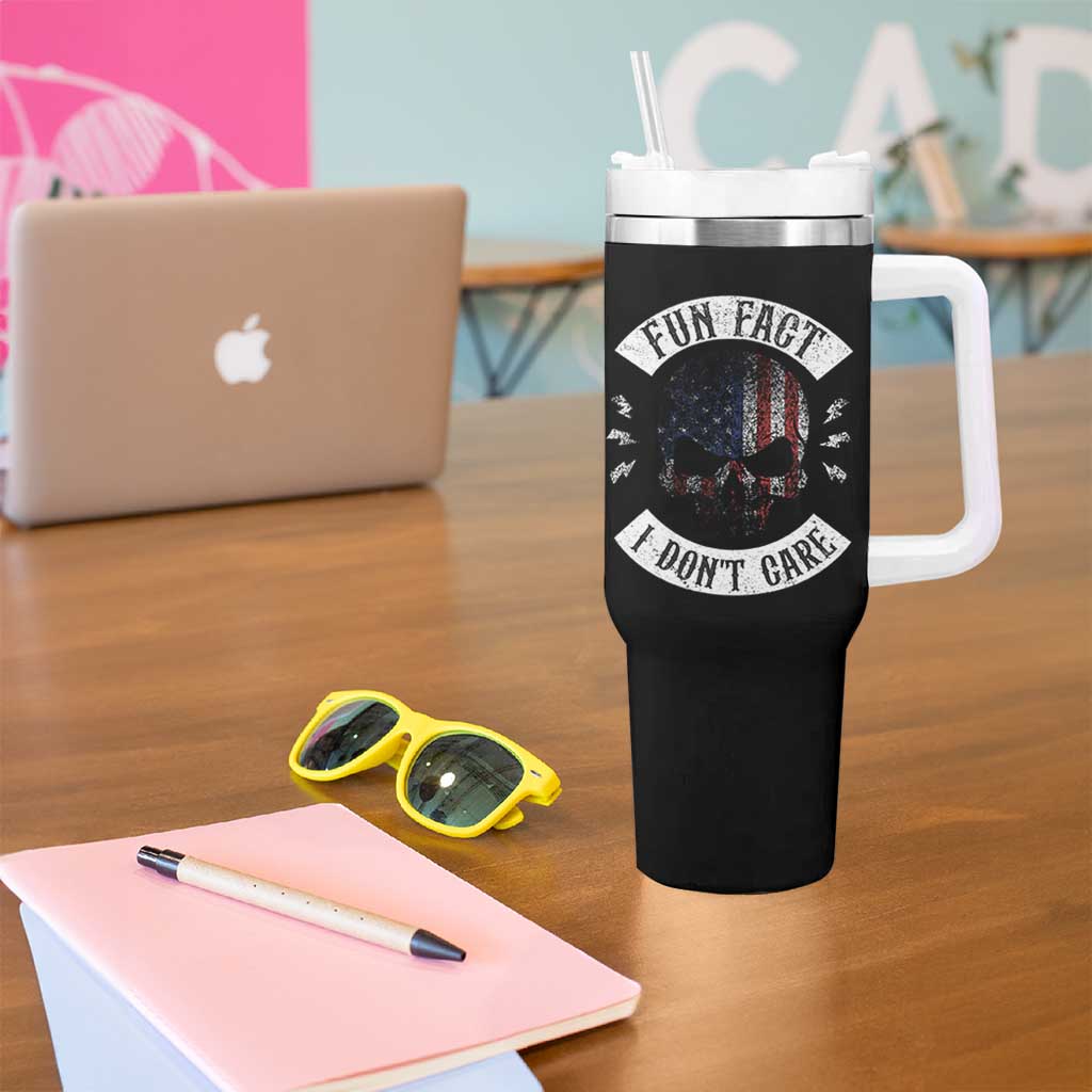 Fun Fact I Dont Care Tumbler With Handle Retro US Flag Skull Skeleton Funny Saying Quote