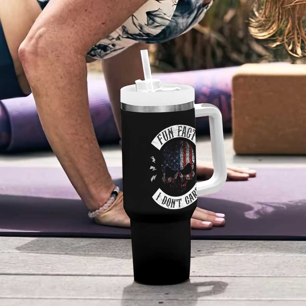 Fun Fact I Dont Care Tumbler With Handle Retro US Flag Skull Skeleton Funny Saying Quote