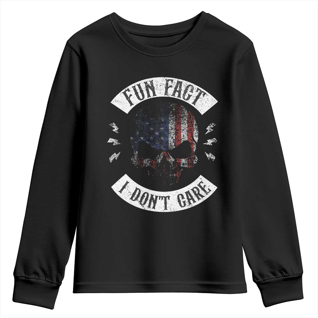 Fun Fact I Dont Care Youth Sweatshirt Retro US Flag Skull Skeleton Funny Saying Quote