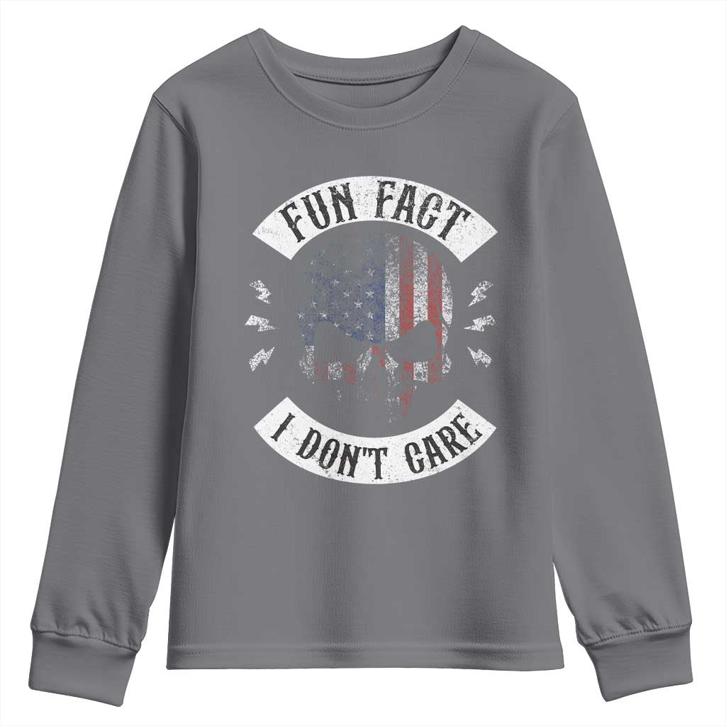 Fun Fact I Dont Care Youth Sweatshirt Retro US Flag Skull Skeleton Funny Saying Quote