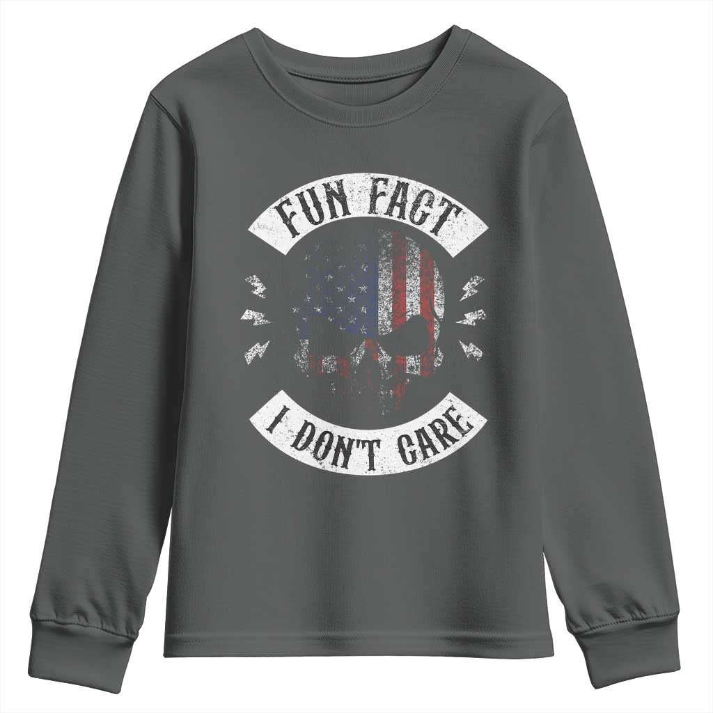 Fun Fact I Dont Care Youth Sweatshirt Retro US Flag Skull Skeleton Funny Saying Quote