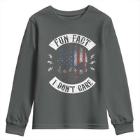 Fun Fact I Dont Care Youth Sweatshirt Retro US Flag Skull Skeleton Funny Saying Quote