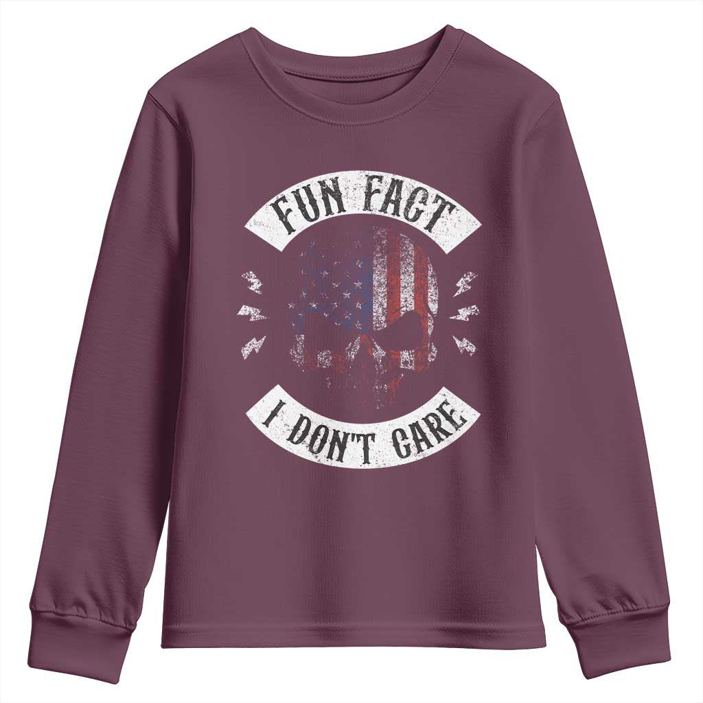 Fun Fact I Dont Care Youth Sweatshirt Retro US Flag Skull Skeleton Funny Saying Quote