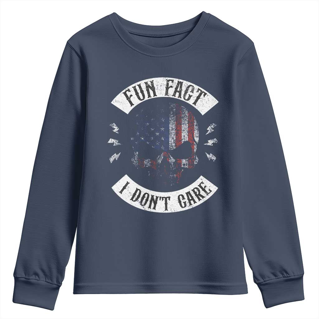 Fun Fact I Dont Care Youth Sweatshirt Retro US Flag Skull Skeleton Funny Saying Quote
