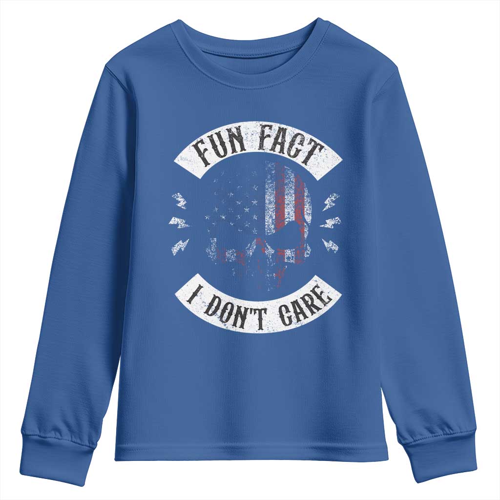 Fun Fact I Dont Care Youth Sweatshirt Retro US Flag Skull Skeleton Funny Saying Quote