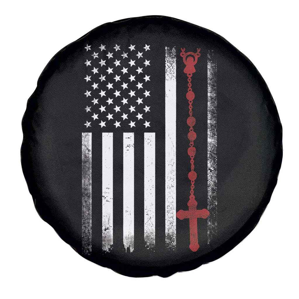 American Flag Rosary Catholic Cross Spare Tire Cover