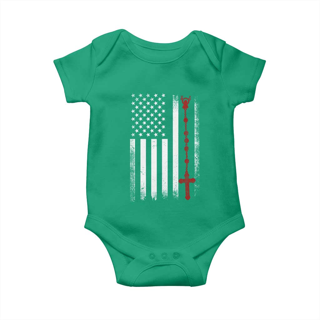 American Flag Rosary Catholic Cross Baby Onesie