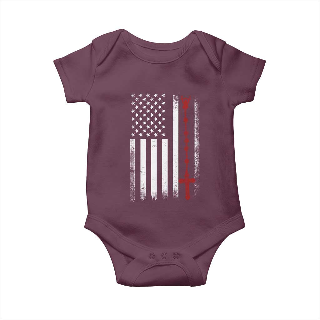 American Flag Rosary Catholic Cross Baby Onesie