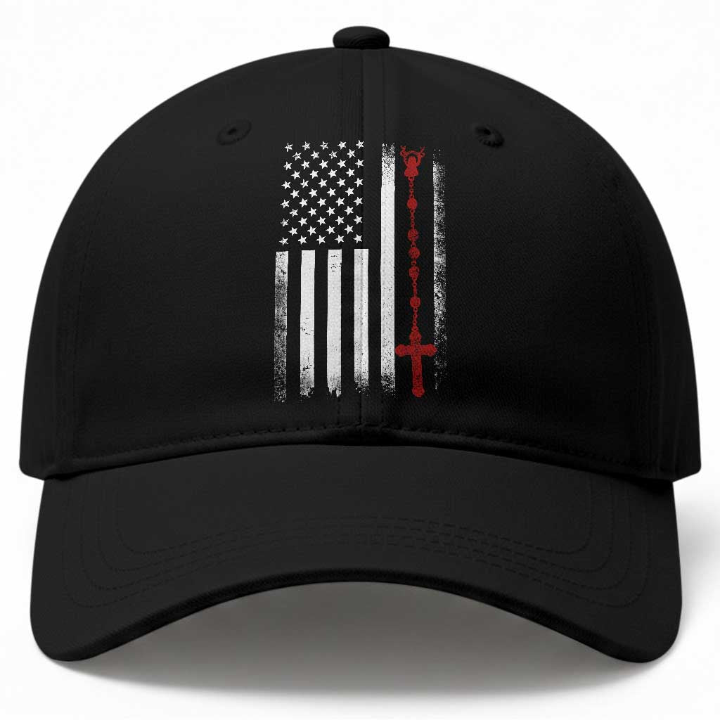 American Flag Rosary Catholic Cross Baseball Cap