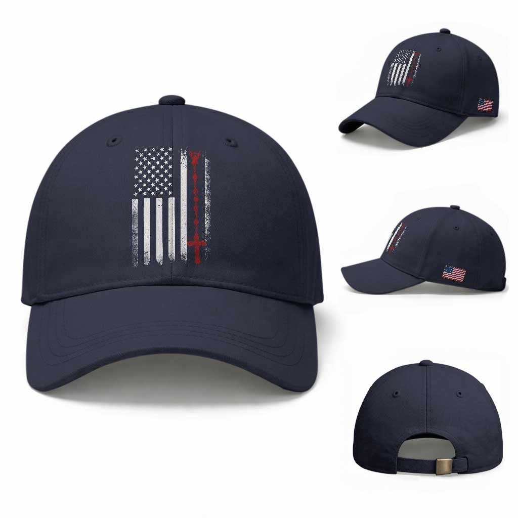 American Flag Rosary Catholic Cross Baseball Cap