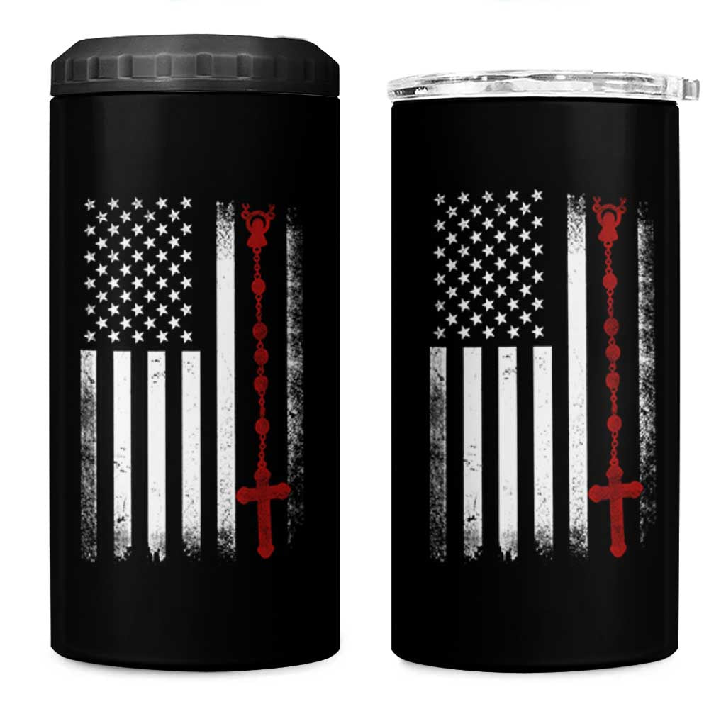 American Flag Rosary Catholic Cross 4 in 1 Can Cooler Tumbler