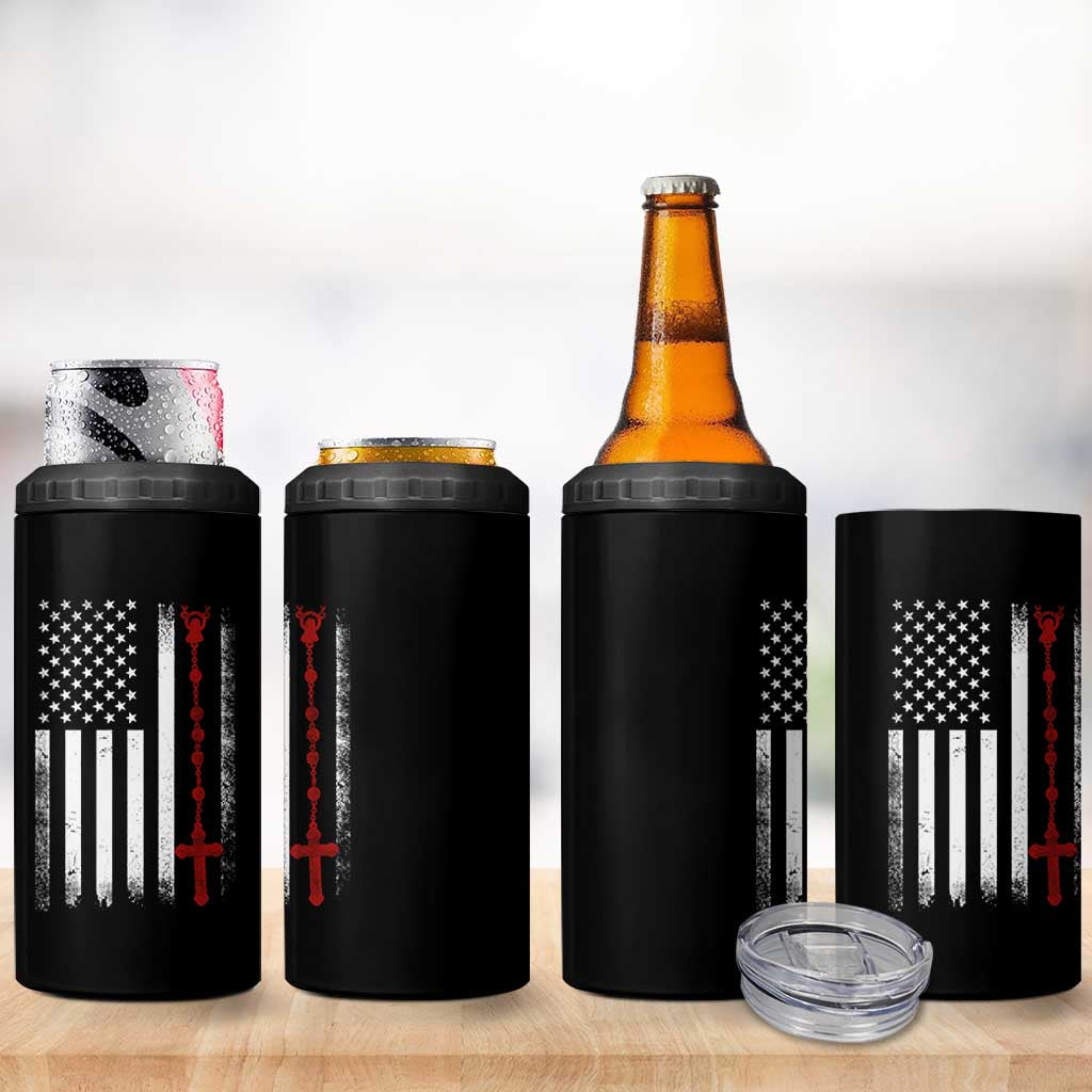 American Flag Rosary Catholic Cross 4 in 1 Can Cooler Tumbler