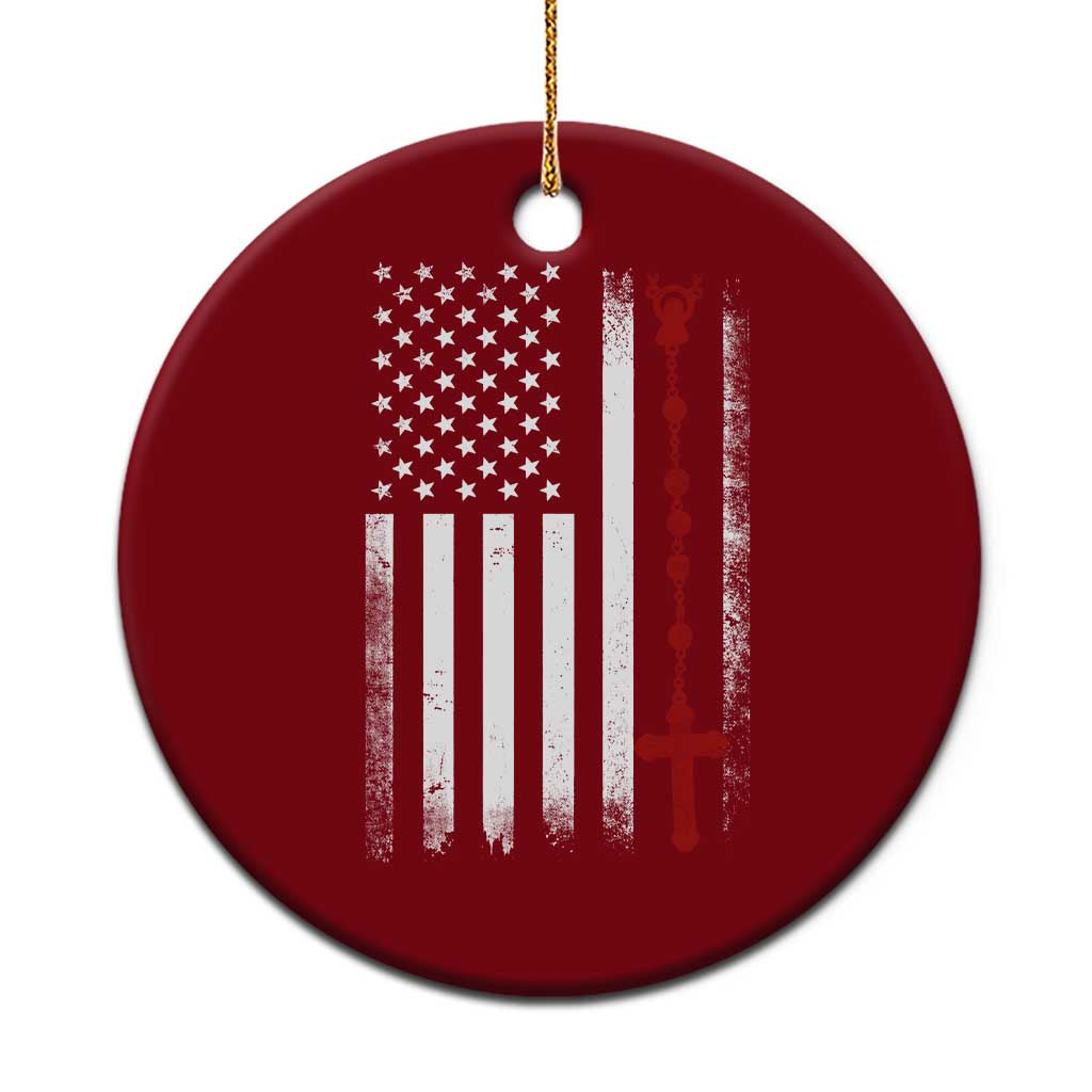 American Flag Rosary Catholic Cross Ceramic Ornament