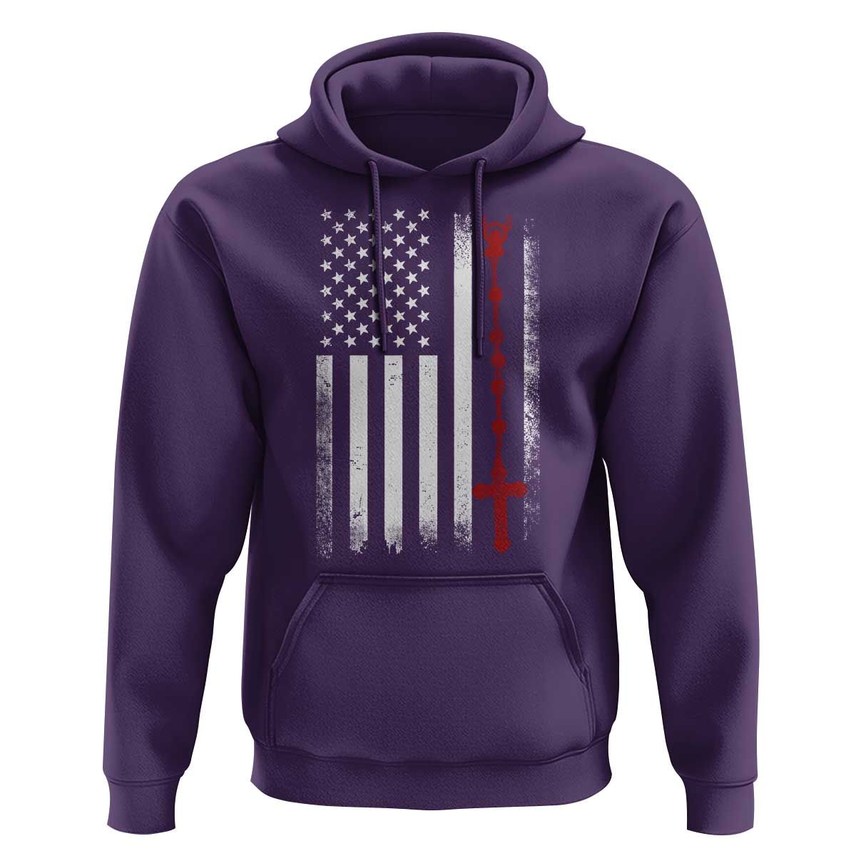 American Flag Rosary Catholic Cross Hoodie