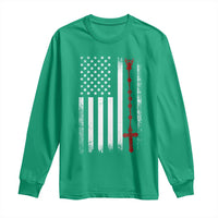 American Flag Rosary Catholic Cross Long Sleeve Shirt