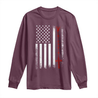 American Flag Rosary Catholic Cross Long Sleeve Shirt