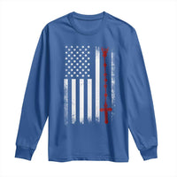 American Flag Rosary Catholic Cross Long Sleeve Shirt