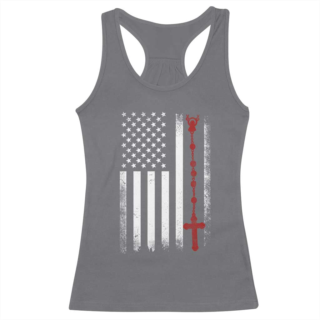 American Flag Rosary Catholic Cross Racerback Tank Top