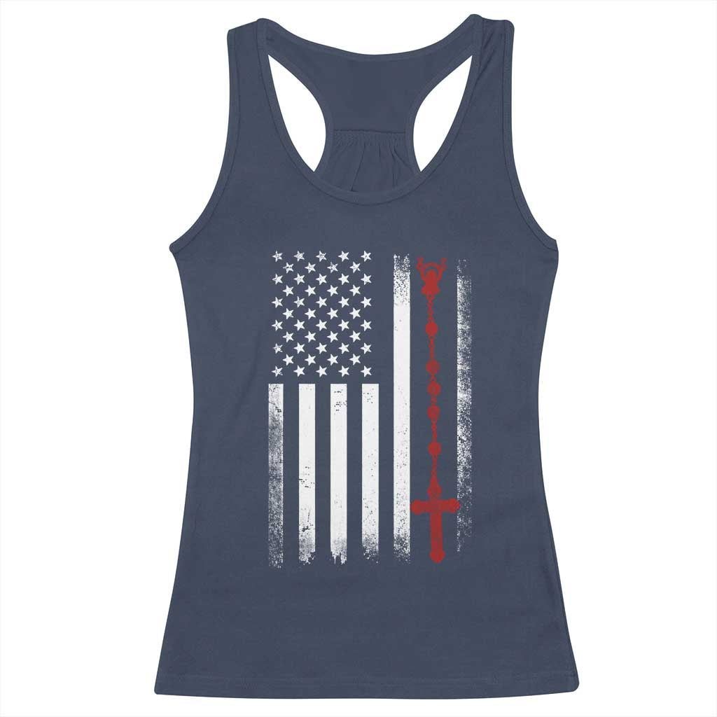 American Flag Rosary Catholic Cross Racerback Tank Top