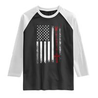 American Flag Rosary Catholic Cross Raglan Shirt
