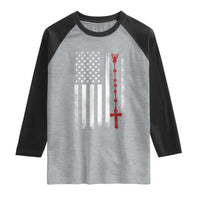 American Flag Rosary Catholic Cross Raglan Shirt